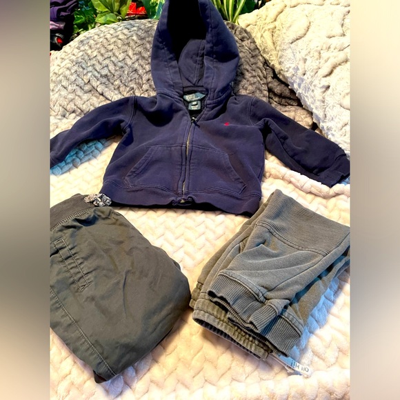 3 pieces for 1 /Baby Boys Size 18M navy zip polo Hoodie 2 pair gray pullon pants - Picture 1 of 9